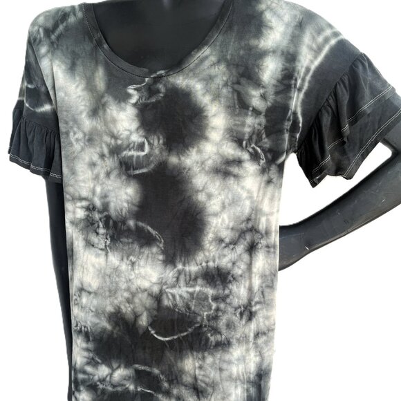 3/$25 NEW Super Comfy Hand Tie-dyed Ruffled Sleeve Rayon T-Shirt in Olive - Picture 2 of 6